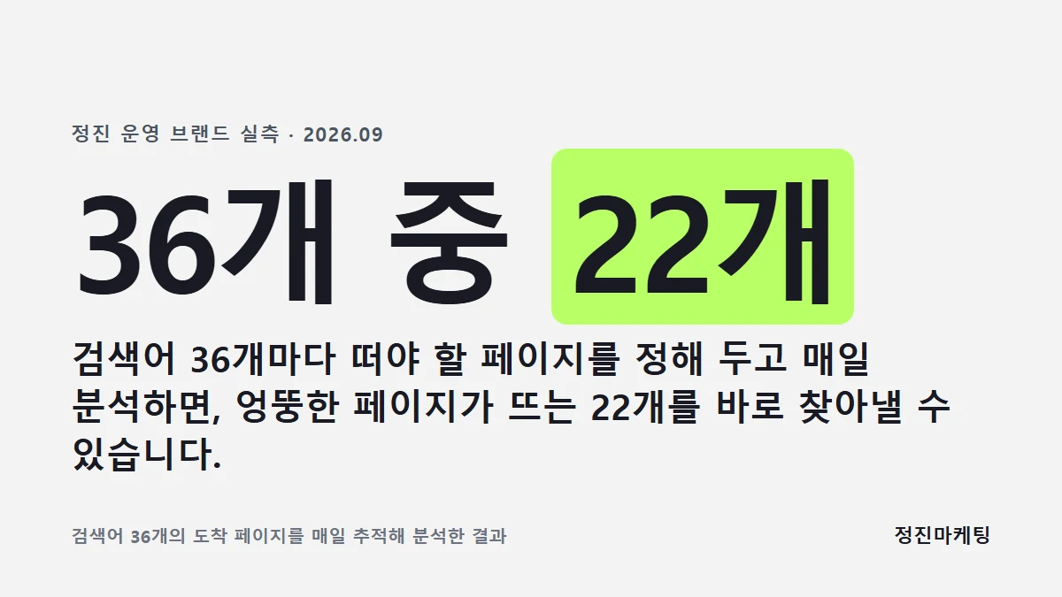 검색어 36개마다 떠야 할 페이지를 정해 두고 매일 분석하면, 엉뚱한 페이지가 뜨는 22개를 바로 찾아냅니다